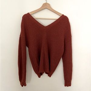 Rust Cable Knit Sweater, Cross Back